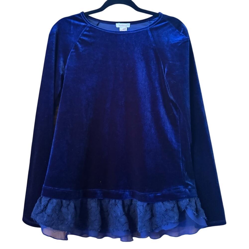 Sundance Cobalt Blue Velvetβ Lace Trim Long Sleeve Tunic Top Size S
